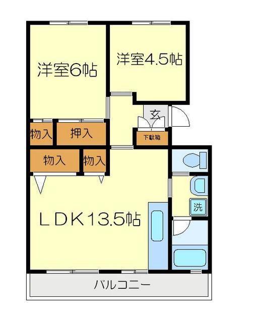 オークヒル(2LDK/3階)の間取り写真