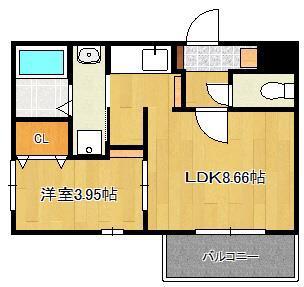 CHERIM南方(1LDK/2階)の間取り写真