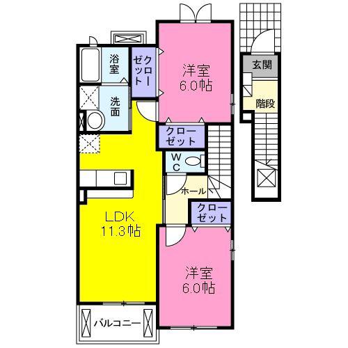 ガーデンハウスマイアミA(2LDK/2階)の間取り写真