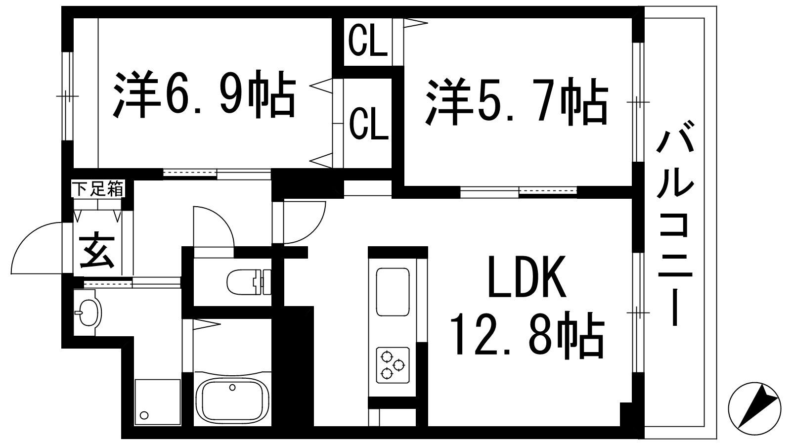 DOMINGO甲東園(2LDK/3階)の間取り写真