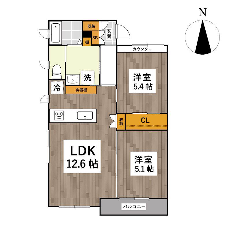 クレセール津浦(2LDK/2階)の間取り写真