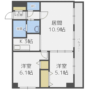グランカーサ南11条(2LDK/3階)の間取り写真