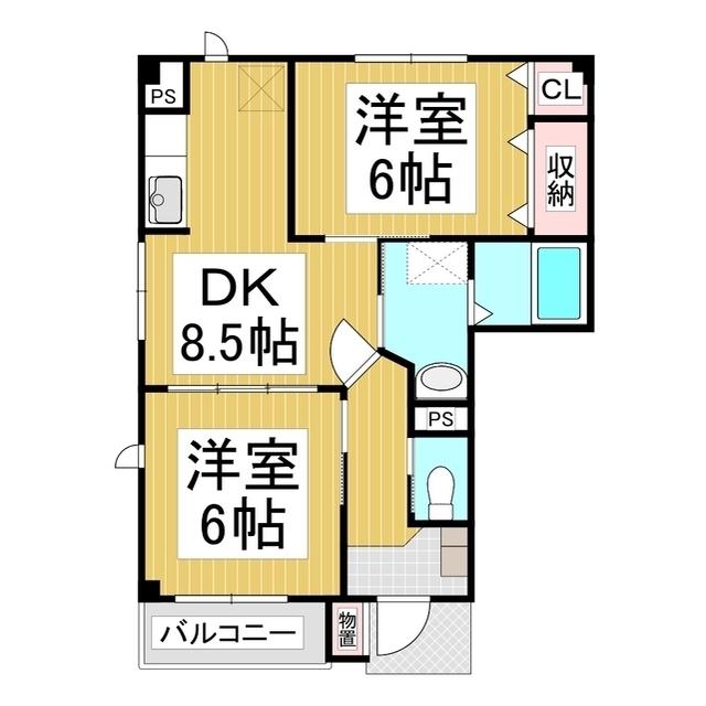 プラシードカーサ(2DK/1階)の間取り写真