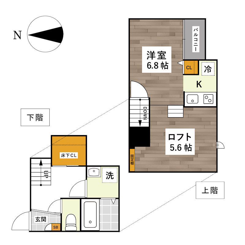 ADC麦島I(1K/2階)の間取り写真