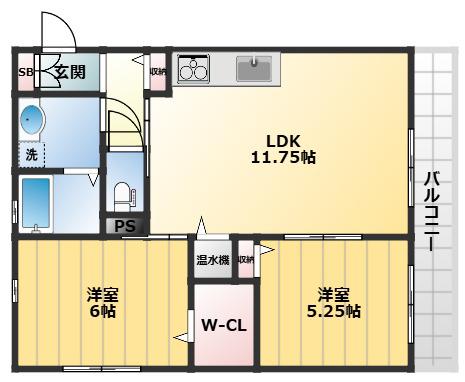エルメゾン内本町(2LDK/1階)の間取り写真