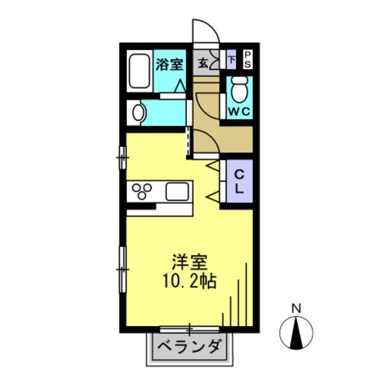 ボヌール.T(1K/2階)の間取り写真