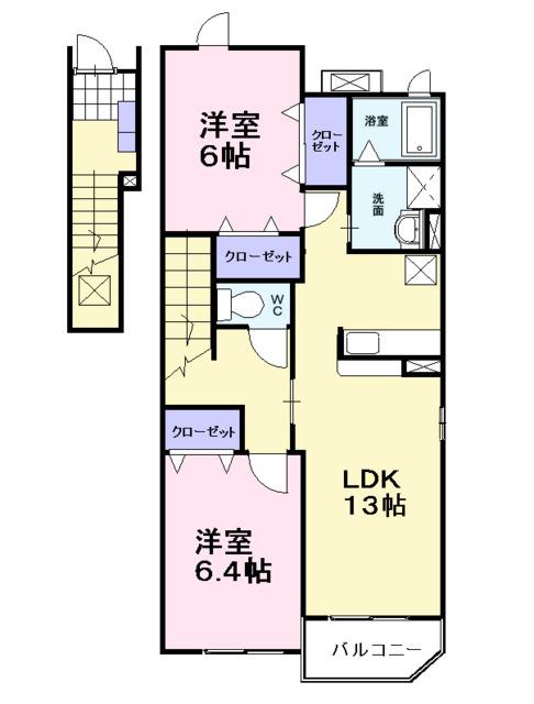 エスプワールB(2LDK/2階)の間取り写真