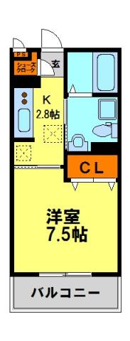 フロントハウス B棟(1K/1階)の間取り写真