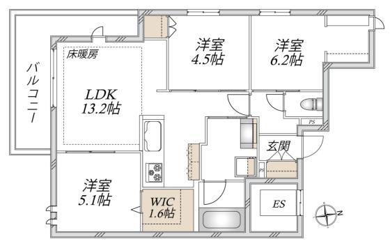 VESTA(3LDK/3階)の間取り写真