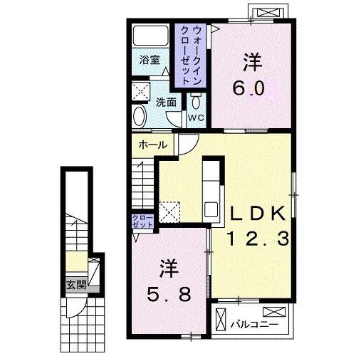 DK堀米(2LDK/2階)の間取り写真