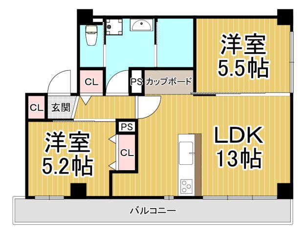 ルクティア雅(2LDK/2階)の間取り写真