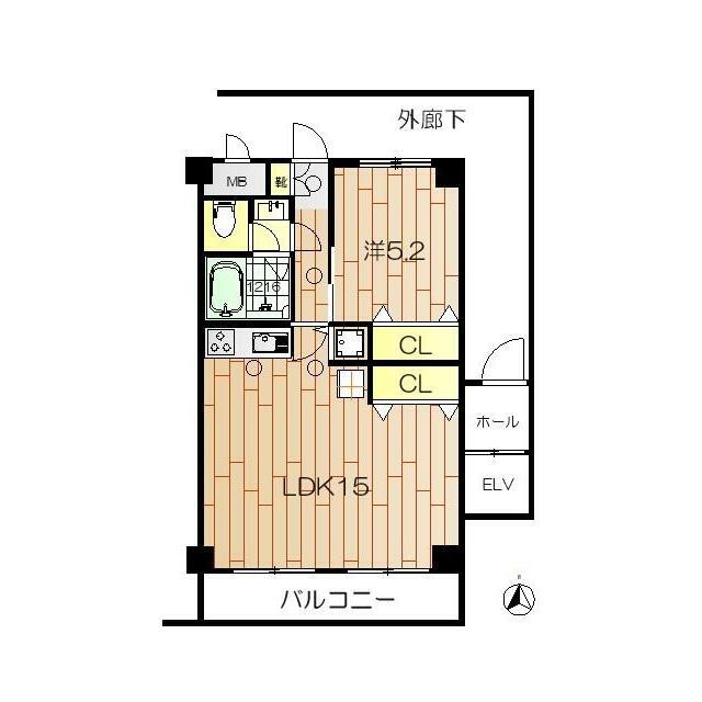 北町ロイヤルハイツ 部屋番号503(1LDK/5階)の間取り写真