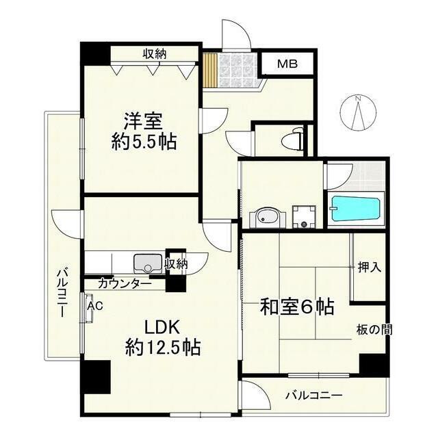 エスポワール青葉台A棟(2LDK/6階)の間取り写真