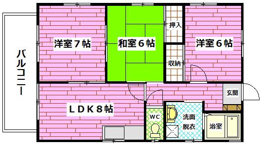 メゾンタカキB棟(3LDK/1階)の間取り写真