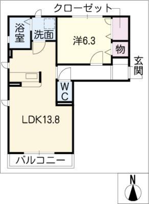アーバン岩野(1LDK/2階)の間取り写真