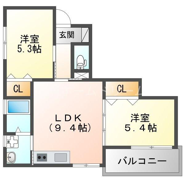 クリエオーレ三ツ島I(2LDK/3階)の間取り写真