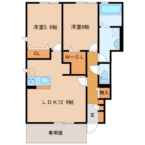 ピュー・フォルテASAHI(2LDK/1階)の間取り写真