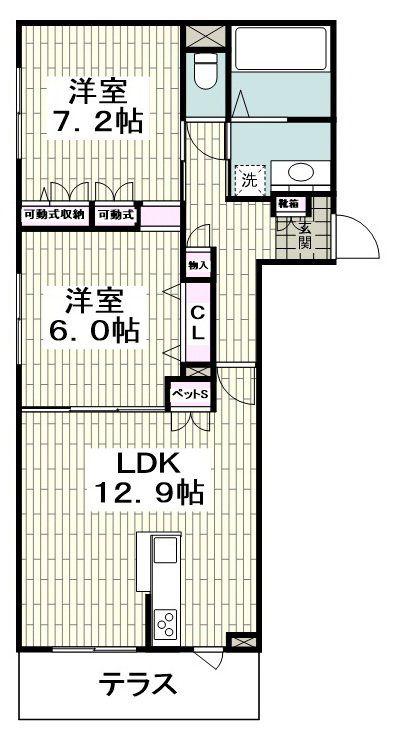 ベルビウ 中海岸(2LDK/1階)の間取り写真