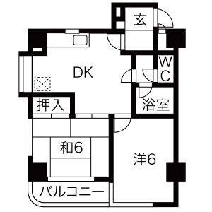 キャッスルミヤザキ(2DK/5階)の間取り写真