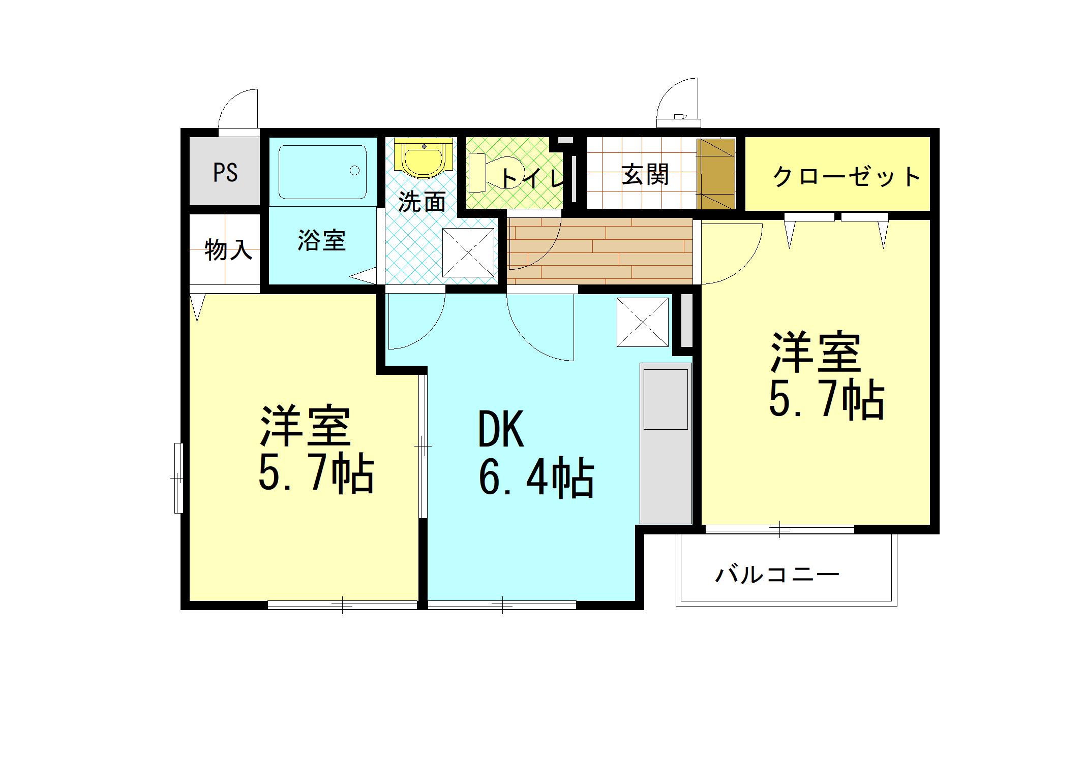 コンチェル(2DK/2階)の間取り写真