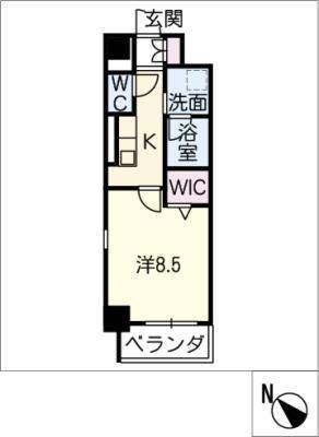 ジュネス四日市(1K/8階)の間取り写真