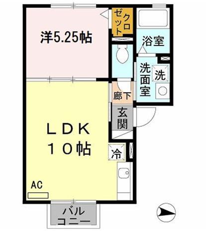 ゴマリ ジャーディン(1LDK/2階)の間取り写真