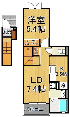 グラース宝塚(1LDK/2階)の間取り写真
