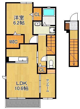 フィデール行橋A(1LDK/2階)の間取り写真