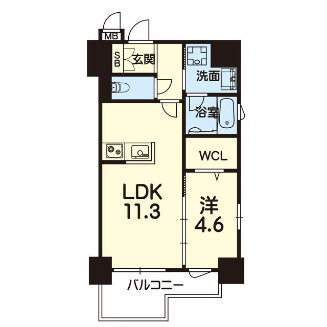 エンクレスト新屋敷(1LDK/9階)の間取り写真
