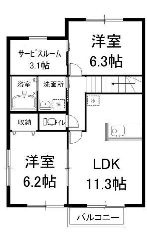 エルメゾン荒江(2LDK/2階)の間取り写真