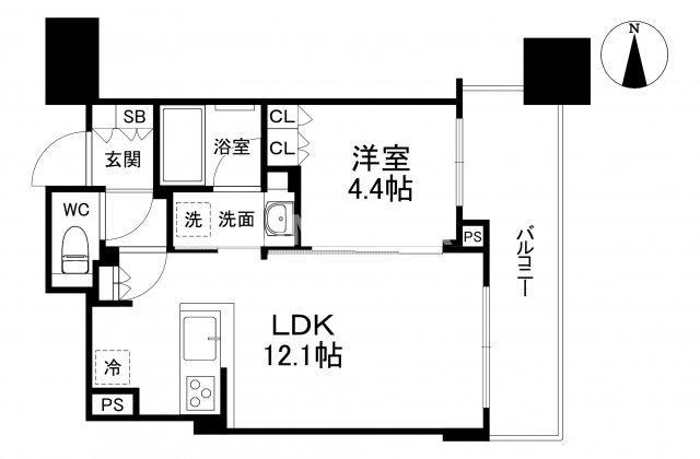 シティタワー大阪本町(1LDK/36階)の間取り写真