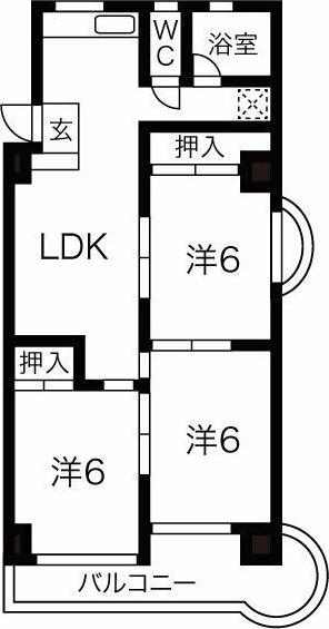 宝第2スカイハイツ(3LDK/4階)の間取り写真