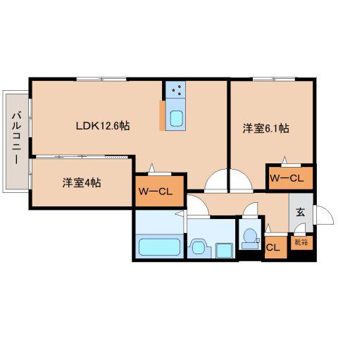 RETORIA小綱(2LDK/3階)の間取り写真