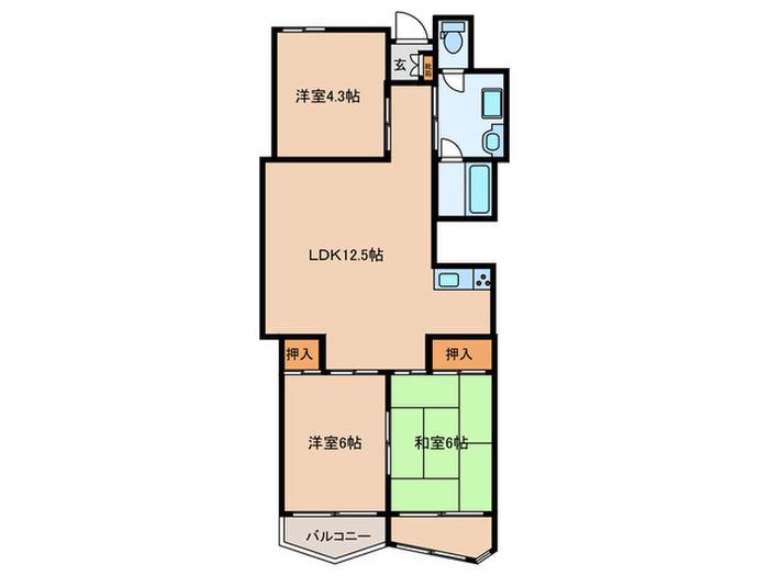 ローズマンション第2博多(3LDK/10階)の間取り写真
