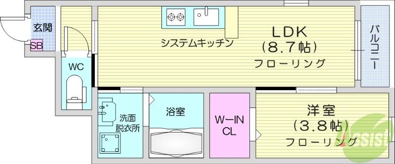 LEAD東仙台(1LDK/1階)の間取り写真