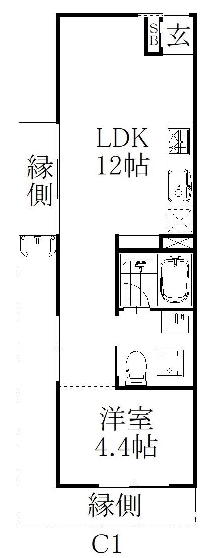 THE ORCHARD YAHATA C棟(1LDK/1階)の間取り写真