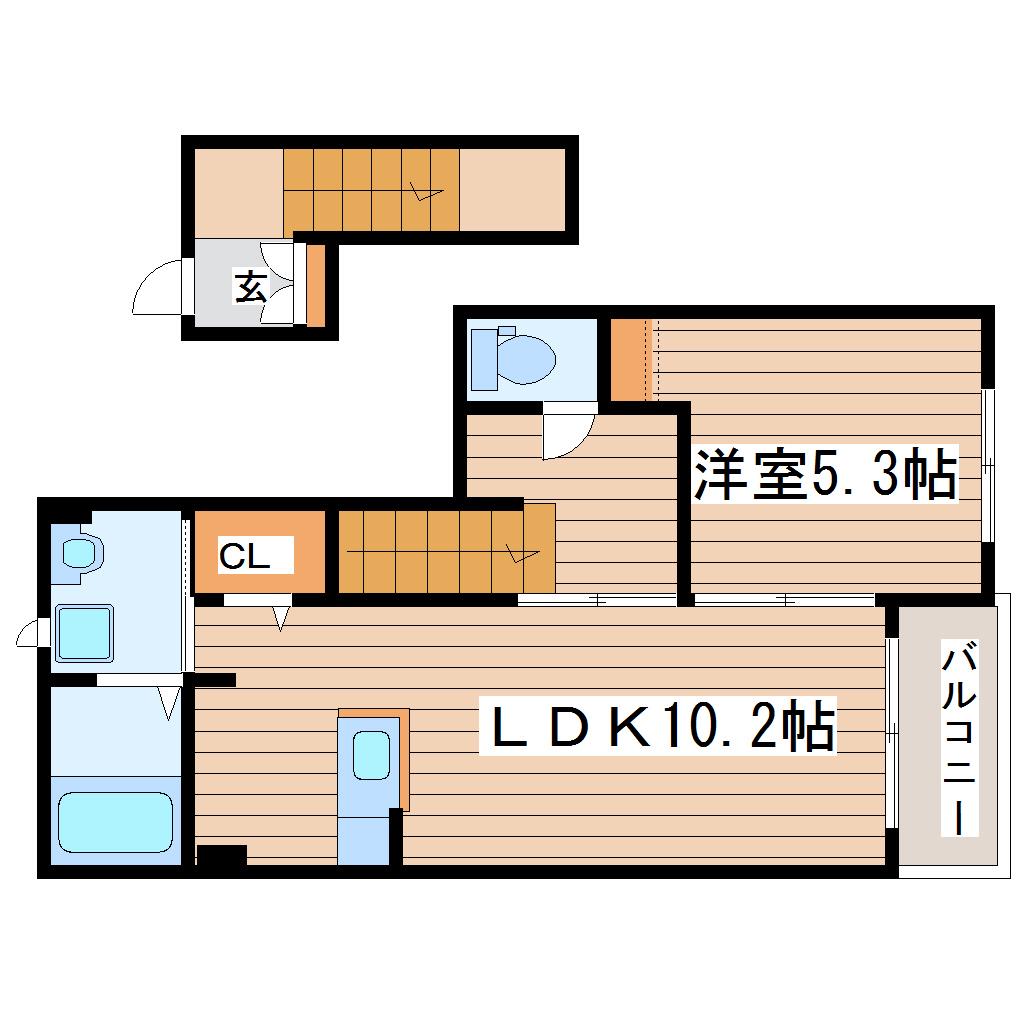 インフィニートW I(1LDK/2階)の間取り写真