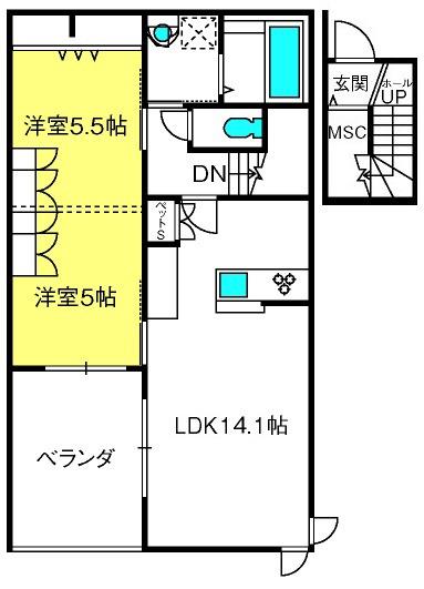 ウィステリアII(2LDK/2階)の間取り写真