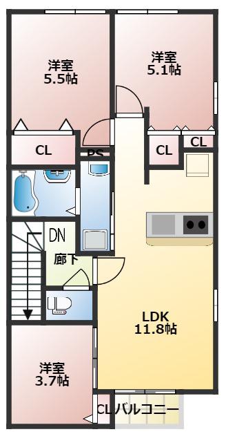 プラムツリー(3LDK/2階)の間取り写真
