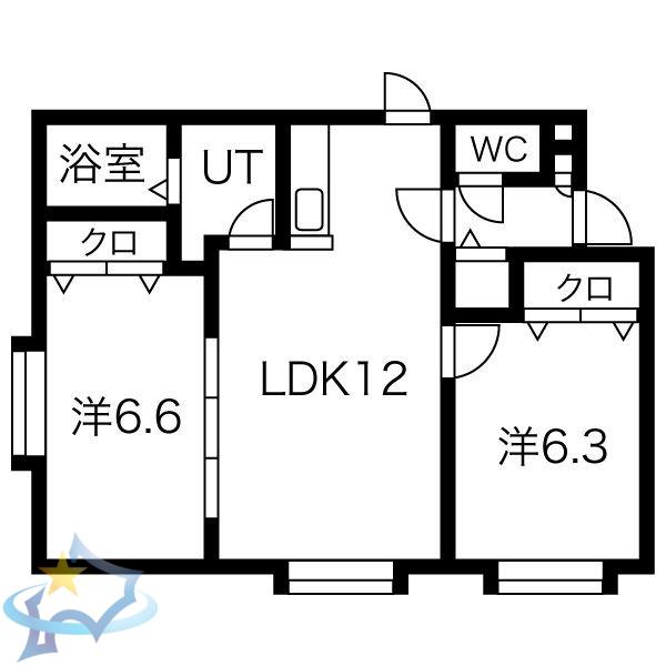 フィオーレ発寒B(2LDK/2階)の間取り写真