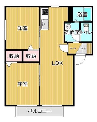 フォーレス向日葵C棟(2LDK/2階)の間取り写真
