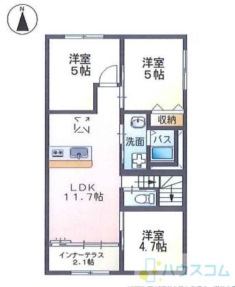 箕面市小野原東アパート(3LDK/2階)の間取り写真