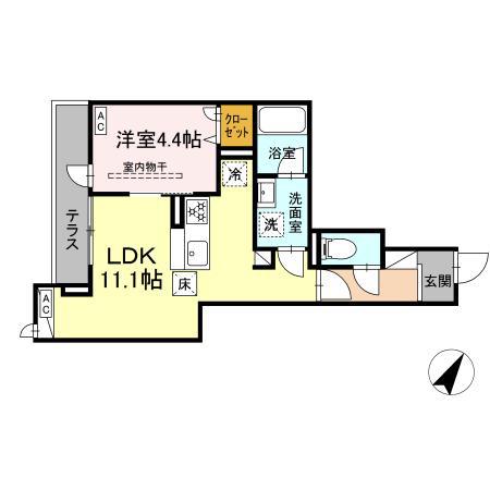 ドムスクレスト相模大野(1LDK/1階)の間取り写真