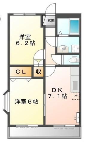 プラグレス(2DK/1階)の間取り写真