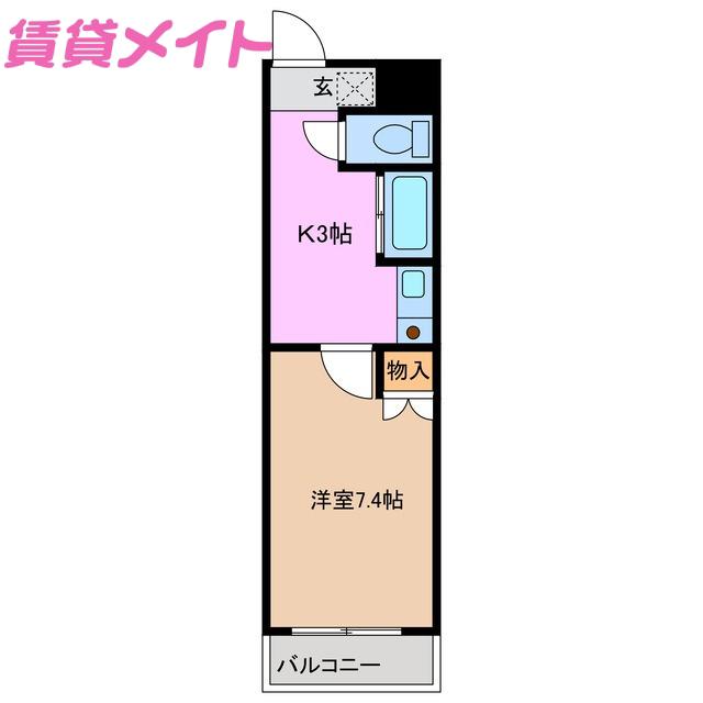 アイルーム亀山上道野(1K/1階)の間取り写真