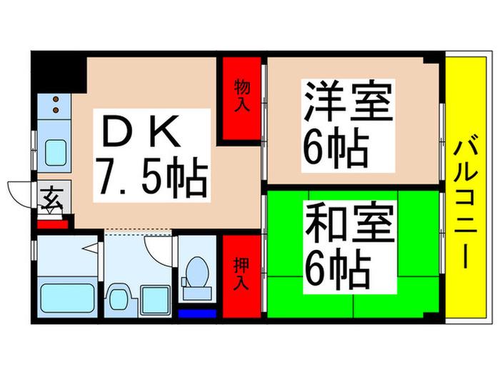 ハイツ八千代台(2DK/4階)の間取り写真