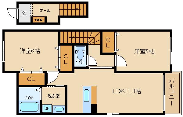 プリムローズ(2LDK/2階)の間取り写真