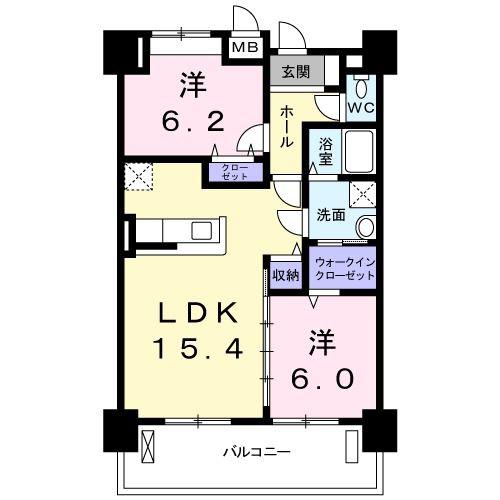 グラン フレール(2LDK/3階)の間取り写真