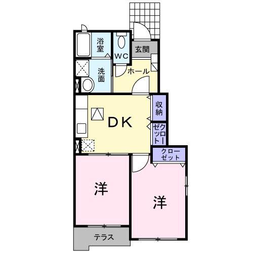 オレンジヒルズA棟(2DK/1階)の間取り写真