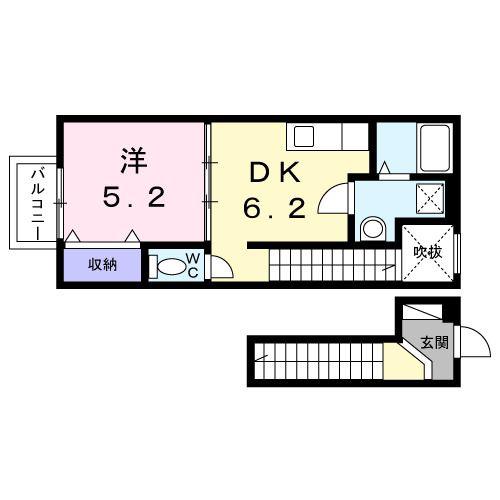 ベルオーブII(1DK/2階)の間取り写真